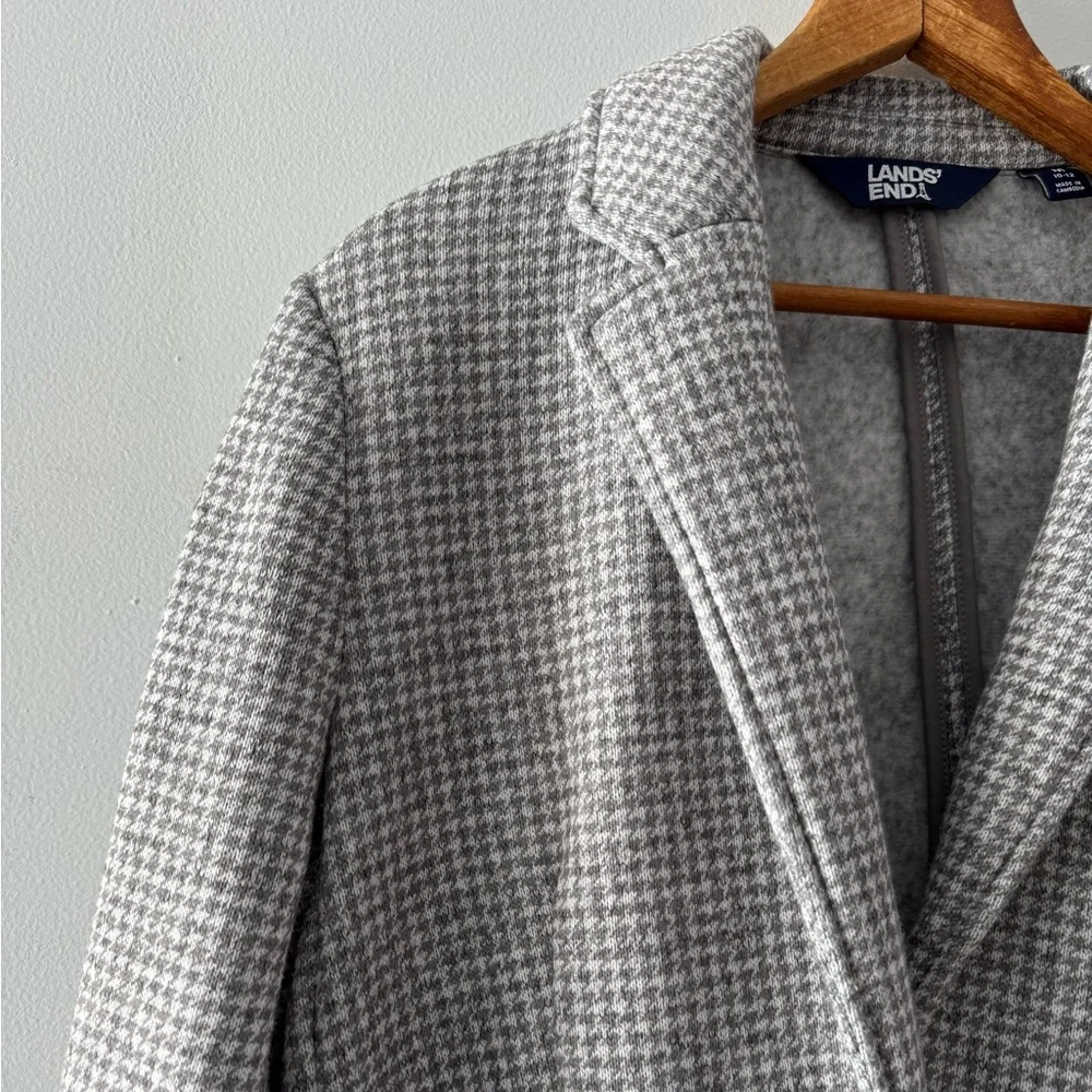 Lands’ End‎ Blazer, Sz Medium 10-12, Houndstooth Grey Polyester Academia Office